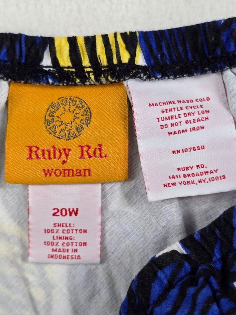 Ruby Rd Woman 20W Blue & Yellow Artsy Circle Print Cotton Skirt Elastic Waist - Picture 2 of 5